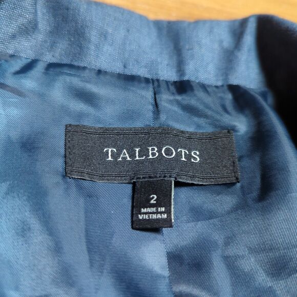Talbots Open Front Blazer Style Jacket 100% Linen Blue Womens Size 2 Casual - Picture 3 of 8